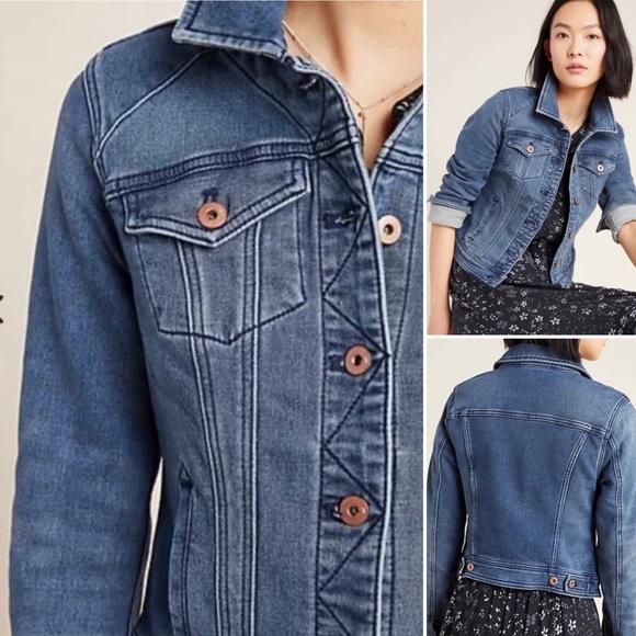 SOLD Anthropologie Pilcro & The Letterpress Cropped Denim Jean Jacket - MP - Picture 2 of 10